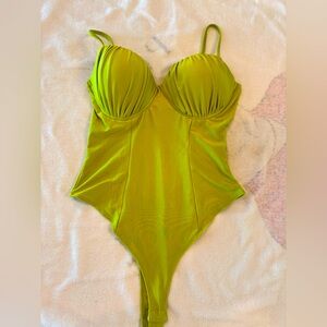 Lime Green Bodysuit with Bustier Top and High-Cut Style